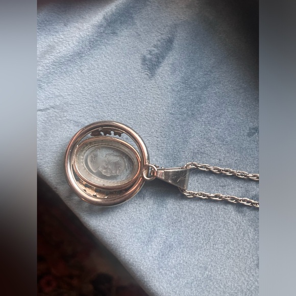 Statement Glass Carved Relief Intaglio Cameo Pendant w/Chain SilverTone Necklace - Picture 8 of 10